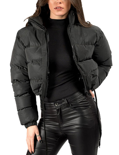 Black Stylish Cropped Long Sleeve Puff Jacket