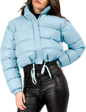 Load image into Gallery viewer, Blue Stylish Cropped Long Sleeve Puff Jacket