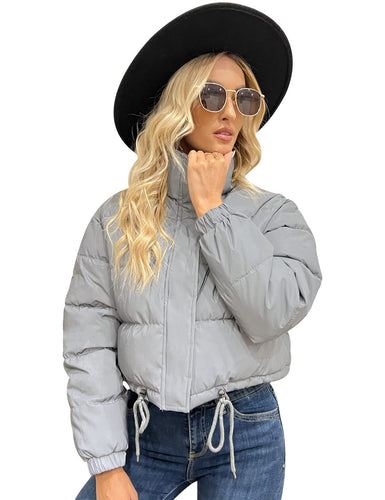 Grey Stylish Cropped Long Sleeve Puff Jacket