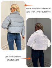 Load image into Gallery viewer, Grey Stylish Cropped Long Sleeve Puff Jacket