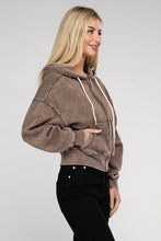 Load image into Gallery viewer, Mocha Acid Wash Fleece Cropped Zip-Up Hoodie