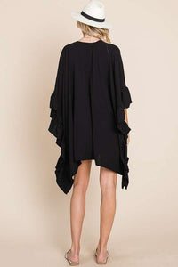 Black Wide Sleeves Ruffle Kimono Cardigan