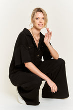 Load image into Gallery viewer, Cargo Black Basic Collar Shirt Wide leg Jumpsuit