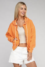 Load image into Gallery viewer, Orange Acid Wash Fleece Cropped Zip-Up Hoodie