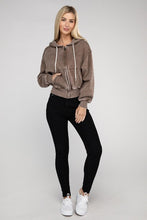 Load image into Gallery viewer, Black Acid Wash Fleece Cropped Zip-Up Hoodie