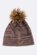 Load image into Gallery viewer, Faux Fur Pom Cotton Blend Slouchy Beanie