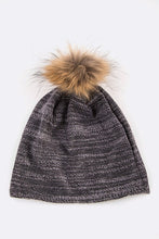 Load image into Gallery viewer, Faux Fur Pom Cotton Blend Slouchy Beanie