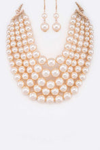 Load image into Gallery viewer, White 5 Strands Pearls Statement Necklace Set