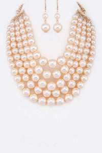 White 5 Strands Pearls Statement Necklace Set