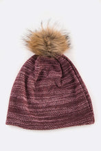 Load image into Gallery viewer, Faux Fur Pom Cotton Blend Slouchy Beanie