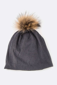 Faux Fur Pom Cotton Slouchy Beanie