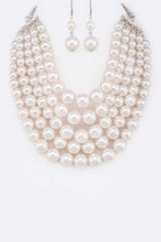 Load image into Gallery viewer, White 5 Strands Pearls Statement Necklace Set