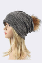 Load image into Gallery viewer, Faux Fur Pom Cotton Blend Slouchy Beanie