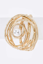 Load image into Gallery viewer, Gold Pearl Accent Oversize Textured Hinged Bangle