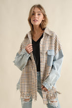 Load image into Gallery viewer, Tweed Mixed Charcoal Denim Jacket with Fringed Hem