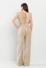 Load image into Gallery viewer, London Chic Emerald Green Deep V Power Shoulder Sequined Jumpsuit