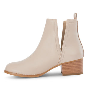 Beige Faux Leather Closed Toe Ankle Booties