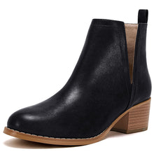 Load image into Gallery viewer, Black Faux Leather Closed Toe Ankle Booties