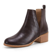 Load image into Gallery viewer, Dark Brown Faux Leather Closed Toe Ankle Booties