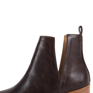 Dark Brown Faux Leather Closed Toe Ankle Booties