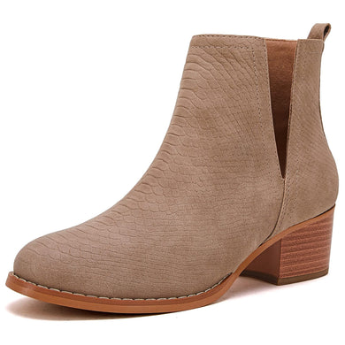 Khaki Faux Leather Closed Toe Ankle Booties