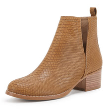 Load image into Gallery viewer, Light Brown Snakeskin Faux Leather Closed Toe Ankle Booties