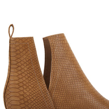 Load image into Gallery viewer, Light Brown Snakeskin Faux Leather Closed Toe Ankle Booties