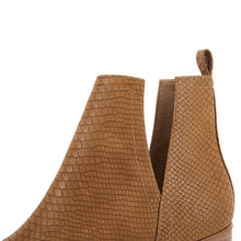 Load image into Gallery viewer, Light Brown Snakeskin Faux Leather Closed Toe Ankle Booties