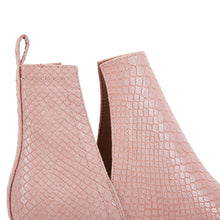 Load image into Gallery viewer, Pink Snakeskin Faux Leather Closed Toe Ankle Booties