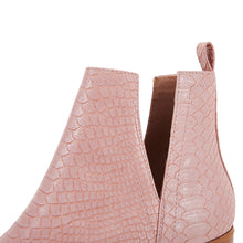 Load image into Gallery viewer, Pink Snakeskin Faux Leather Closed Toe Ankle Booties