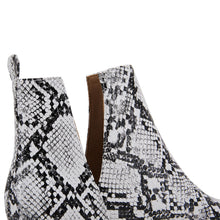 Load image into Gallery viewer, White Snake Skin Faux Leather Closed Toe Ankle Booties