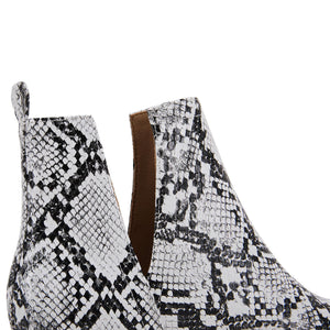 White Snake Skin Faux Leather Closed Toe Ankle Booties