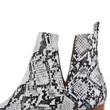Load image into Gallery viewer, White Snake Skin Faux Leather Closed Toe Ankle Booties
