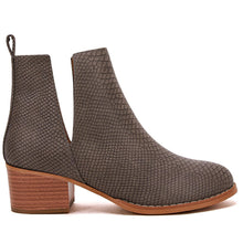 Load image into Gallery viewer, Taupe Brown Snakeskin Faux Leather Closed Toe Ankle Booties