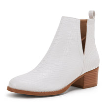Load image into Gallery viewer, White Snakeskin Faux Leather Closed Toe Ankle Booties
