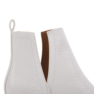 White Snakeskin Faux Leather Closed Toe Ankle Booties