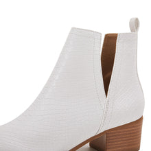 Load image into Gallery viewer, White Snakeskin Faux Leather Closed Toe Ankle Booties
