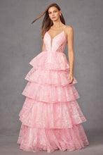 Load image into Gallery viewer, Eternal Pink Layered Ruffled Glitter Ballgown Prom Dress