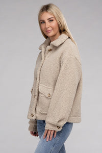 Black Cozy Sherpa Button-Front Jacket