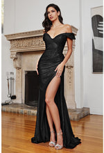 Load image into Gallery viewer, Glitter Emerald Green Off The Shoulder Fitted High Slit Gown