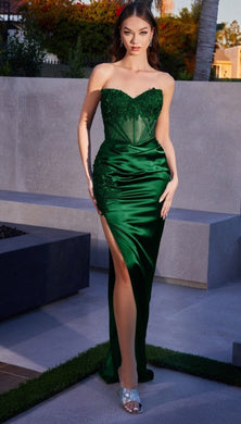 Emerald Satin Lace Structured Sweetheart Gown