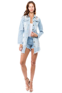 Casual Ripped Light Wash Denim Jacket