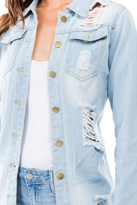 Casual Ripped Light Wash Denim Jacket