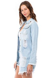 Casual Ripped Light Wash Denim Jacket