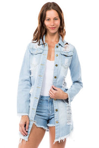 Casual Ripped Light Wash Denim Jacket