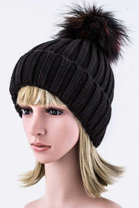 Mix Color Genuine Fur Pom Pom Beanie