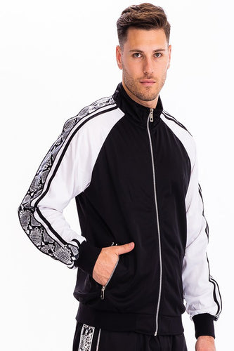 Men's Black Snake Side Print Long Sleeve Track Jacket