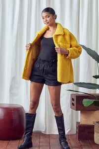 Fashionista Yellow Sherpa Fleece Long Sleeve Winter Coat