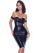 Load image into Gallery viewer, Irreplaceable Black Leather Sweetheart Metallic Bandage Dress
