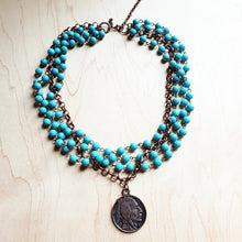 Load image into Gallery viewer, Blue Turquoise Collar Necklace with Indian Coin